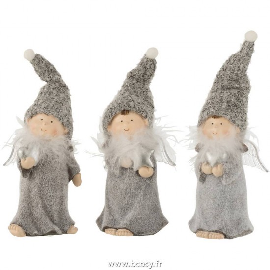 J Line Ange Resine Gris Small L8xB7xH20 cm Jline 16645 by Jolipa 16645 Assortiment de 3 pcs