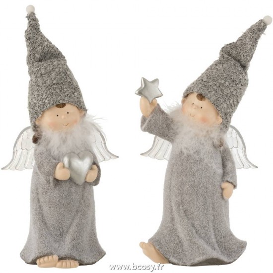 J Line Ange Resine Gris Large L18xB12xH36 cm Jline 16646 by Jolipa 16646 Assortiment de 2 pcs