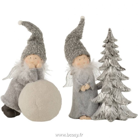 J Line Ange Boule + Arbre Resine Gris Large L21xB12xH27 cm Jline 16650 by Jolipa 16650 Assortiment de 2 pcs