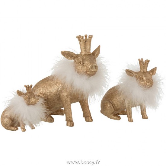 J-Line cochons statuettes Jolipa J Line Jline Cochon Couronne Resine Or Large