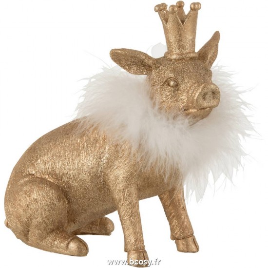 J Line Cochon Couronne Resine Or Large L10xB22xH23 cm Jline 16691 by Jolipa 16691