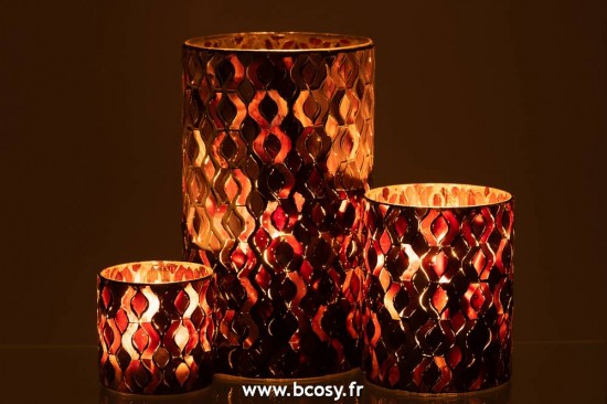 J-Line lanternes photophores J Line Photophore Motifs Verre Rose Fonce Large