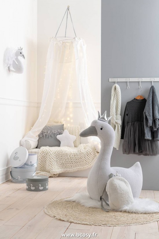 Jolipa J Line Jline Cygne Polyester Blanc Gris Large