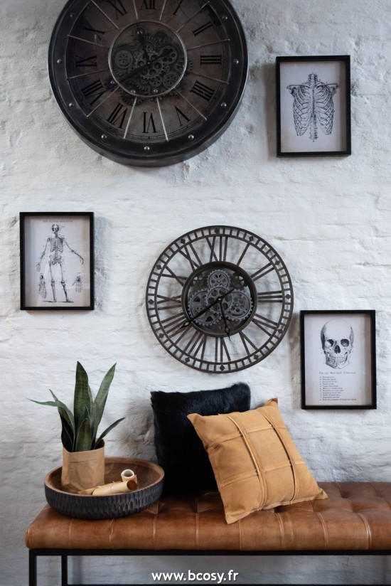 Jolipa J Line Jline Horloge Chiffres Romains Mecanisme Apparent Metal Antique Gris