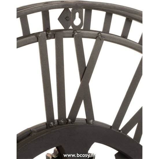 J-Line horloges murales Jolipa J Line Jline Horloge Chiffres Romains Mecanisme Apparent Metal Antique Gris