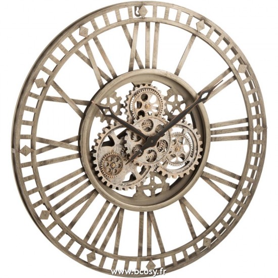 J Line Horloge Chiffres Romains Mecanisme Apparent Metal Antique Gris L60xB60xH6 cm Jline 17186 by Jolipa 17186