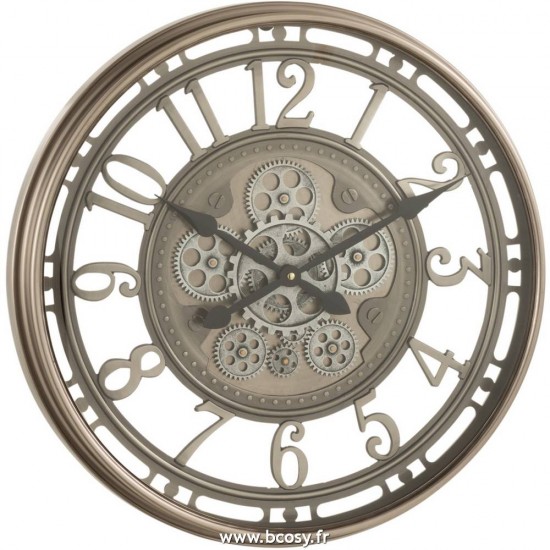 J Line Horloge Chiffres Arabes Mecanisme Apparent Metal + Verre Antique Gris L55xB55xH8 cm Jline 17188 by Jolipa 17188