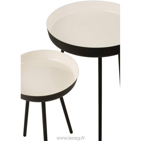 Jolipa J Line Jline Set De 3 Table Gigogne Metal Noir Blanc