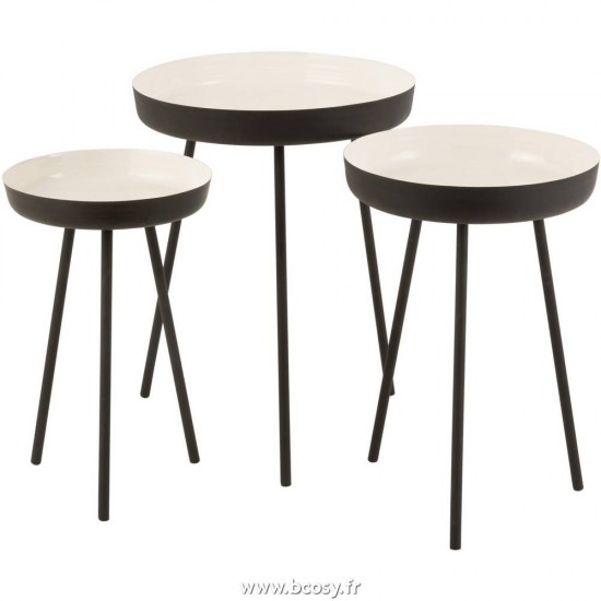 J Line Set De 3 Table Gigogne Metal Noir Blanc L49xB49xH68 cm Jline 17238 by Jolipa 17238
