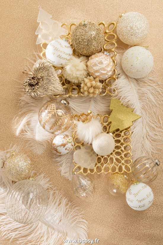 Jolipa J Line Jline Boite De 4 Boules De Noel Xmas Noel Verre Blanc Or Medium