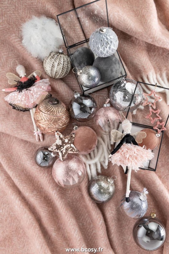 Jolipa J Line Jline Boite De 4 Boules De Noel Paillettes Mini Floches Gris Verre Transparent Medium