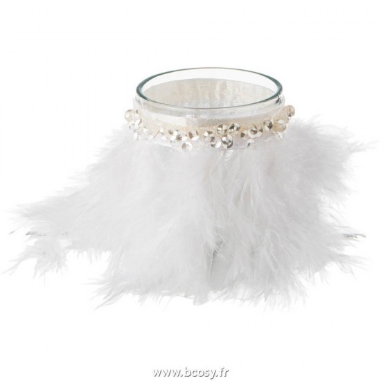 J Line Photophore Plumes Blanc Verre Transparent Small L7xB7xH8 cm Jline 17557 by Jolipa 17557