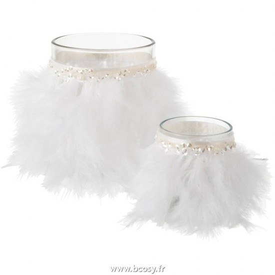 Jolipa J Line Jline Photophore Plumes Blanc Verre Transparent Large