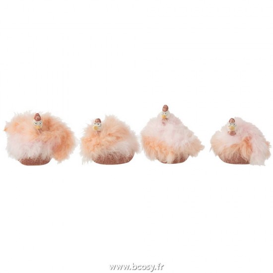 J-Line poules coqs poulets statuettes Jolipa J Line Jline Poule Plumes Ceramique Blanc Rose Small Assortiment De 4