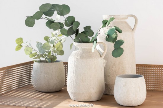 Jolipa J Line Jline Cachepot Taches Rugueux Ceramique Gris Medium