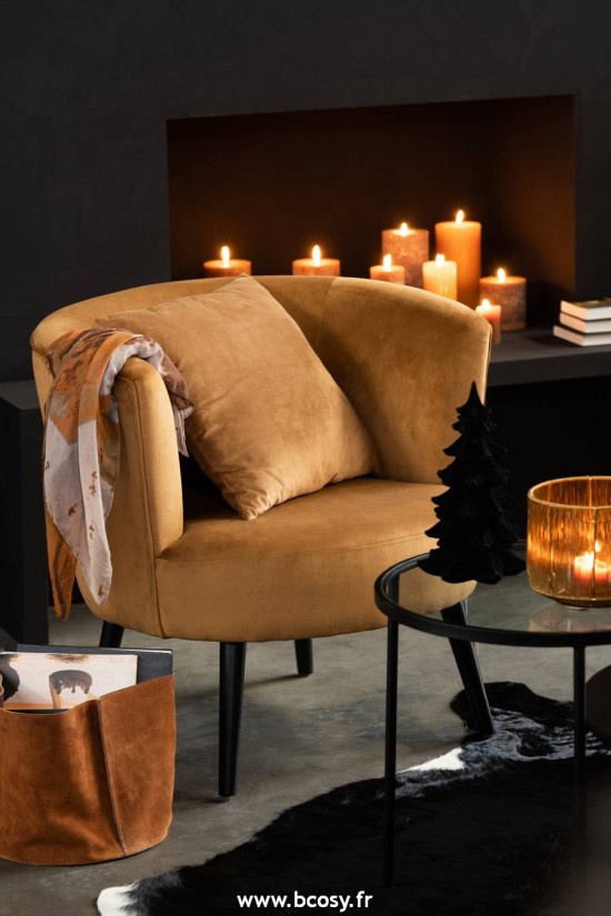 Jolipa J Line Jline Panier De Rangement Rond Bas Cuir Cognac