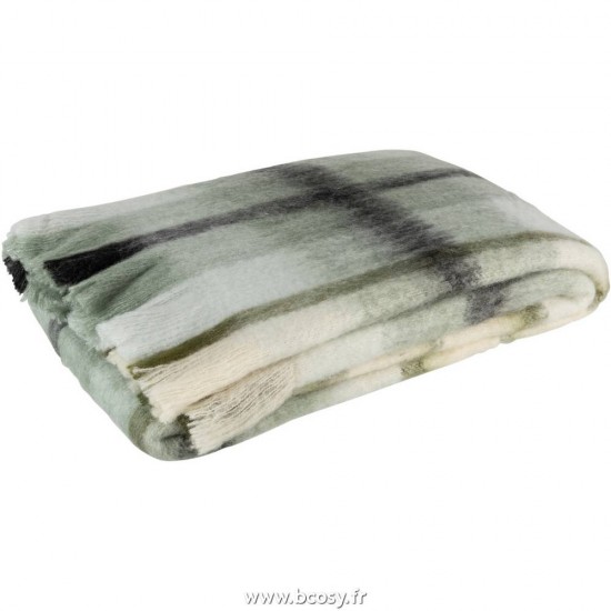 J Line Plaid Quadrille Acrylique Laine Marron Vert Blanc L130xB170 cm Jline 17974 by Jolipa 17974