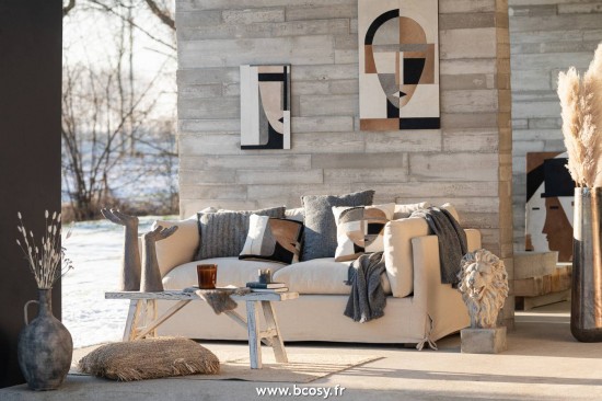 Jolipa J Line Jline Coussin Ethnique Carre Coton Bleu