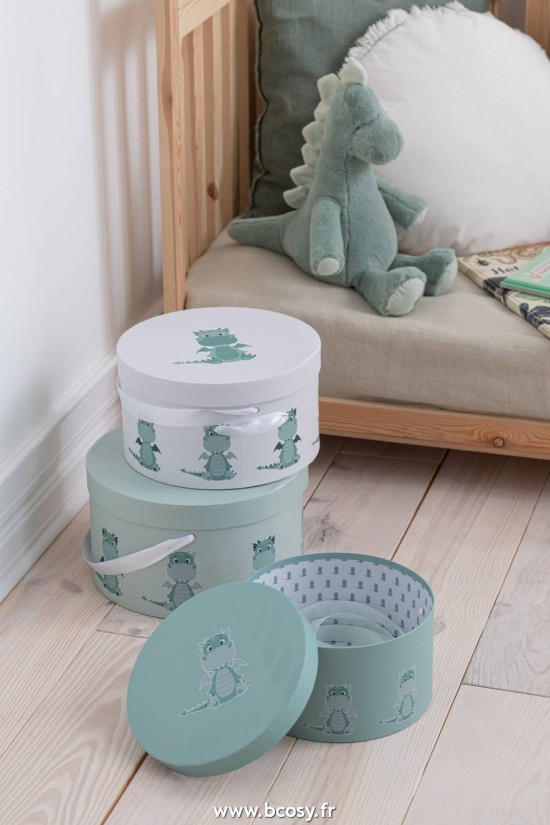 Jolipa J Line Jline Set De 3 Boite Dragon Papier Blanc Menthe
