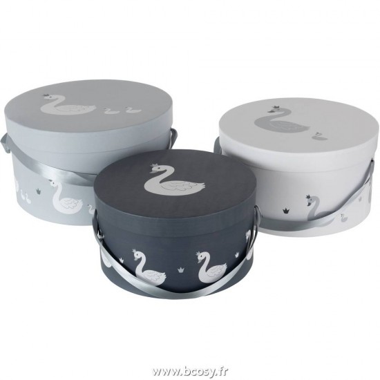 J Line Set De 3 Boite Cygne Papier Blanc Gris L32xB32xH18 cm Jline 18135 by Jolipa 18135