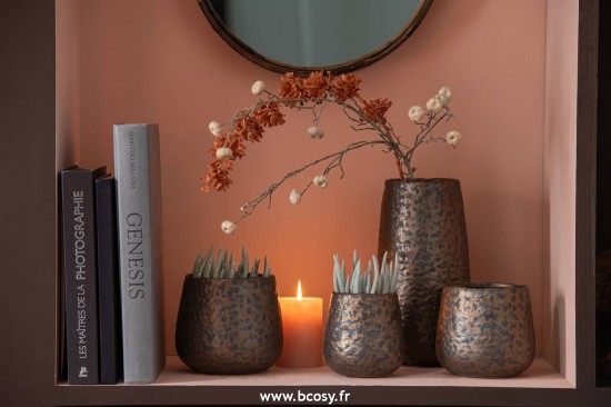 Jolipa J Line Jline Cachepot Taches Rond Ceramique Cuivre Large