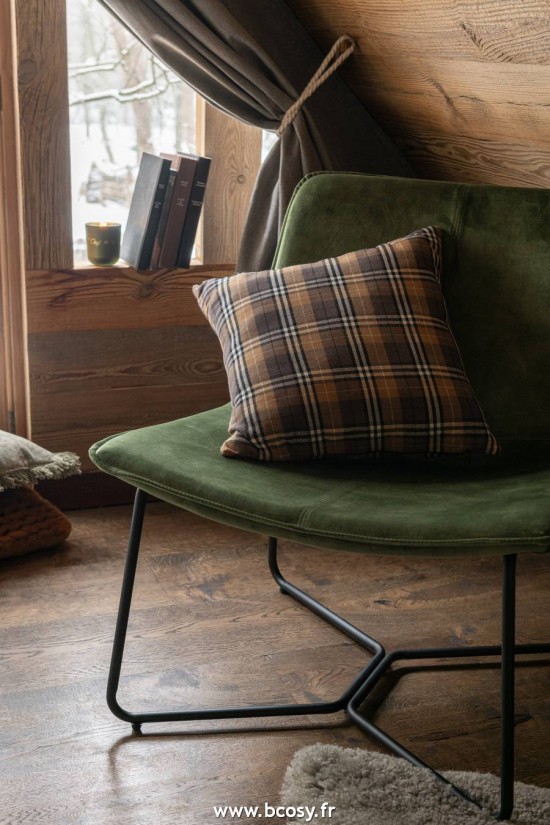 Jolipa J Line Jline Coussin Quadrille Carre Textile Marron Noir Ocre