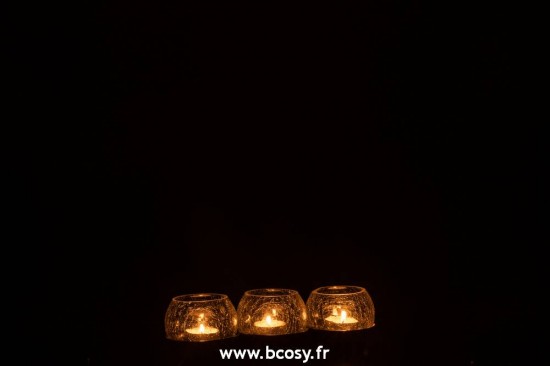 J-Line photophores Jolipa J Line Jline Photophore 3 Boules Craquele Verre Acier Inoxydable Argent