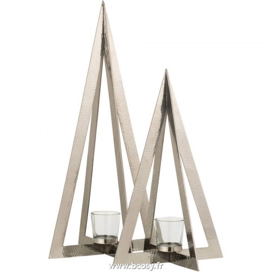 Jolipa J Line Jline Photophore Arbre Acier Inoxydable Verre Argent Large