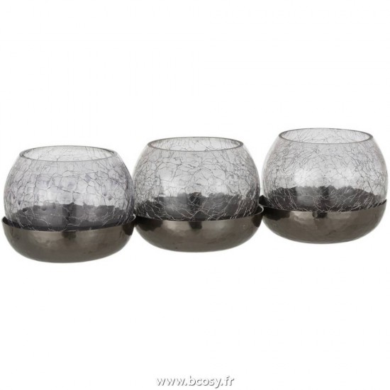 J Line Photophore 3 Boules Craquele Verre Acier Inoxydable Noir L27xB9xH8 cm Jline 18376 by Jolipa 18376