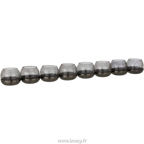 J Line Photophore 8 Boules Craquele Verre Acier Inoxydable Noir L70xB9xH8 cm Jline 18377 by Jolipa 18377