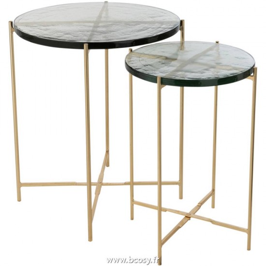 J Line Set De 2 Table Gigogne Obi Verre Metal L50xB50xH58 cm Jline 18447 by Jolipa 18447