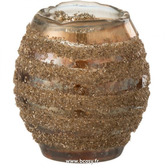 J Line Photophore Lignes Rond Verre Marron Small L8xB8xH9 cm Jline 18468 by Jolipa 18468