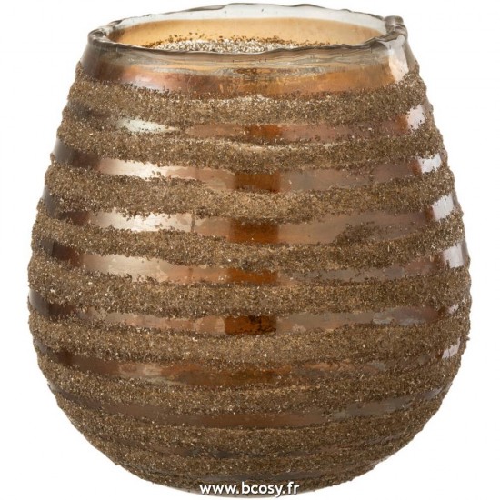 J Line Photophore Lignes Rond Verre Marron Medium L18xB18xH18 cm Jline 18469 by Jolipa 18469