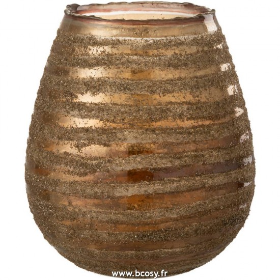 J Line Photophore Lignes Rond Verre Marron Large L19xB19xH23 cm Jline 18470 by Jolipa 18470