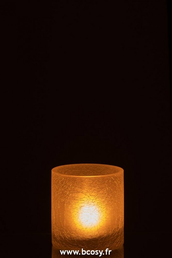 J-Line lanternes photophores Jolipa J Line Jline Photophore Cylindrique Craquele Verre Givre Blanc Small