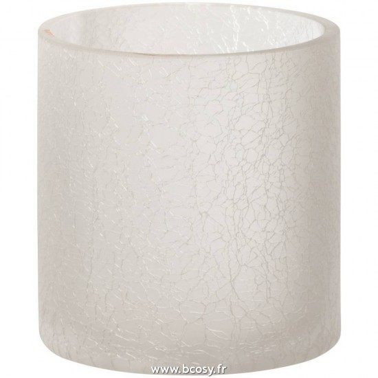 J Line Photophore Cylindrique Craquele Verre Givre Blanc Small L10xB10xH10 cm Jline 18558 by Jolipa 18558