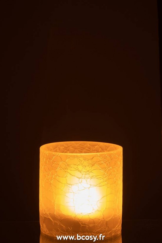 J-Line lanternes photophores Jolipa J Line Jline Photophore Cylindrique Craquele Verre Givre Blanc Medium