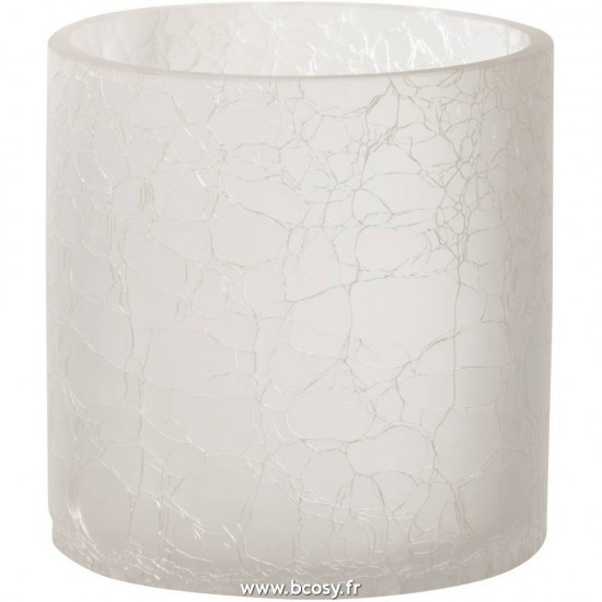 J Line Photophore Cylindrique Craquele Verre Givre Blanc Medium L12xB12xH12 cm Jline 18559 by Jolipa 18559