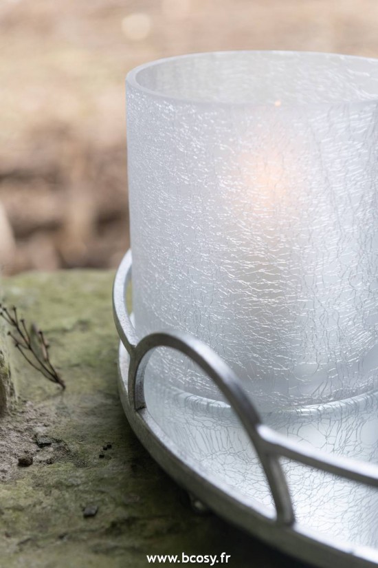 Jolipa J Line Jline Photophore Cylindrique Craquele Verre Givre Blanc Large