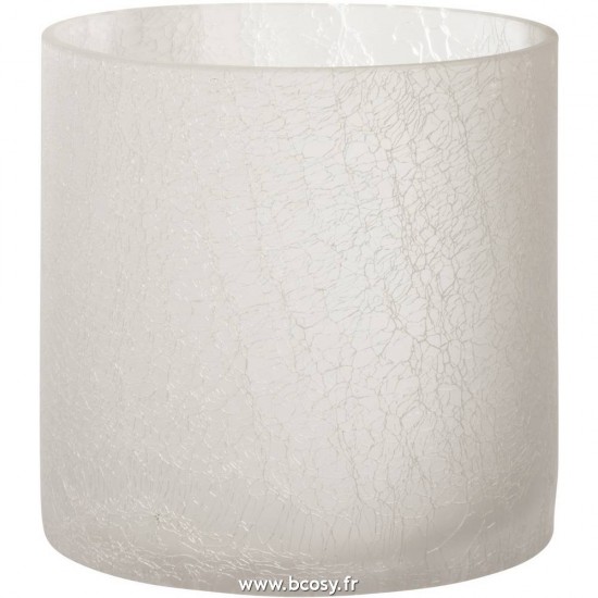 J Line Photophore Cylindrique Craquele Verre Givre Blanc Large L15xB15xH15 cm Jline 18560 by Jolipa 18560