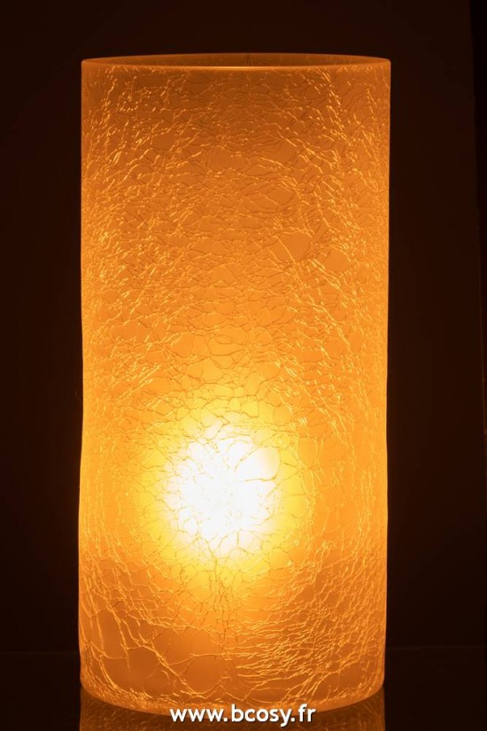 J-Line lanternes photophores Jolipa J Line Jline Photophore Cylindrique Craquele Verre Givre Blanc Extra Large