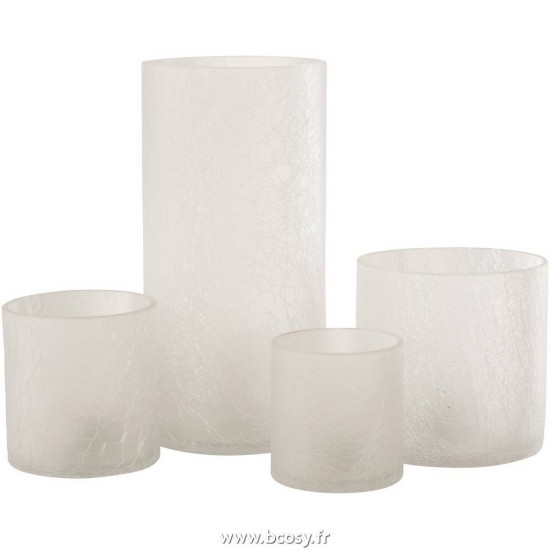 Jolipa J Line Jline Photophore Cylindrique Craquele Verre Givre Blanc Extra Large