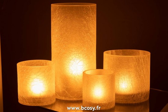 J-Line lanternes photophores J Line Photophore Cylindrique Craquele Verre Givre Blanc Extra Large