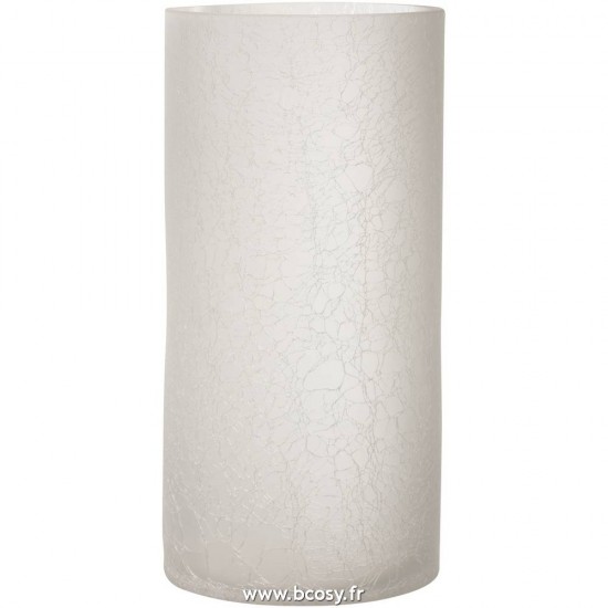 J Line Photophore Cylindrique Craquele Verre Givre Blanc Extra Large L15xB15xH30 cm Jline 18561 by Jolipa 18561