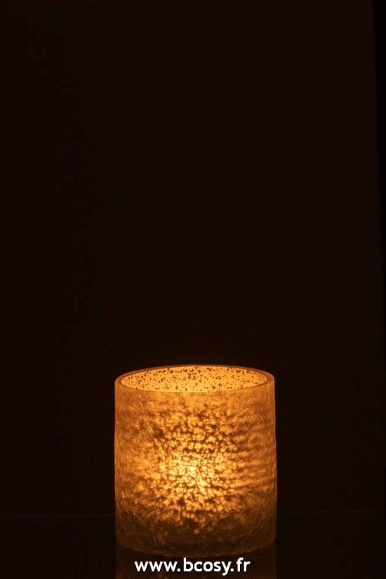 J-Line lanternes photophores Jolipa J Line Jline Photophore Cylindrique Craquele Verre Gris Small