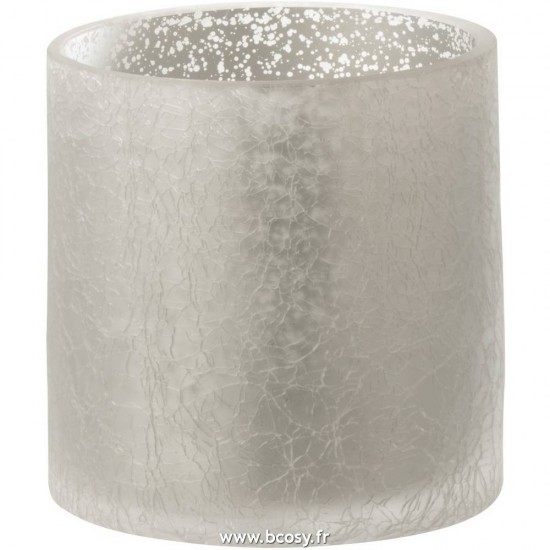 J Line Photophore Cylindrique Craquele Verre Gris Small L10xB10xH10 cm Jline 18605 by Jolipa 18605