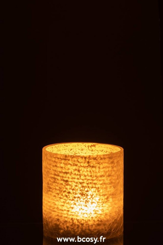 J-Line lanternes photophores Jolipa J Line Jline Photophore Cylindrique Craquele Verre Gris Medium