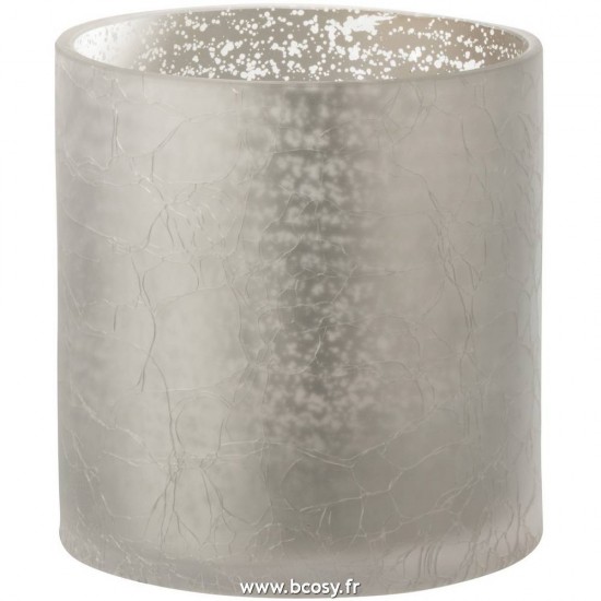 J Line Photophore Cylindrique Craquele Verre Gris Medium L12xB12xH12 cm Jline 18606 by Jolipa 18606