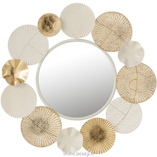 J Line Miroir Rond Cercles Metal Blanc Or L69xB2xH69 cm Jline 18624 by Jolipa 18624