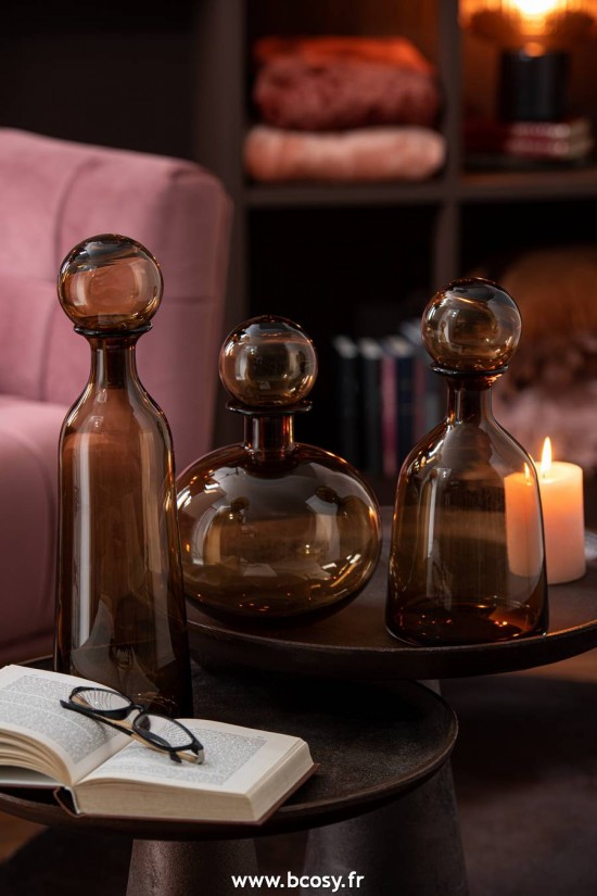 Jolipa J Line Jline Bouteille Bouchon Uni Decorative Rond Verre Marron